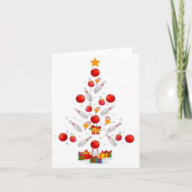 Tarjeta Funny Bowling Christmas Tree Lights Xmas For Men W (Anverso)