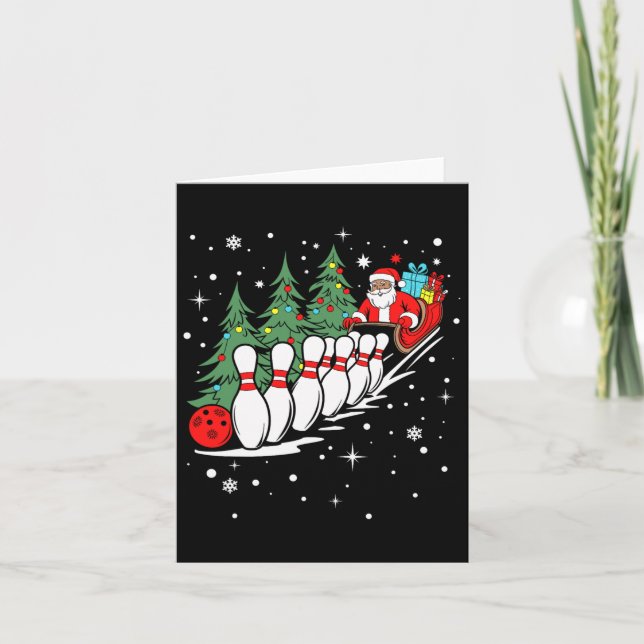 Tarjeta Funny Bowling Player Xmas enciende Santa Bowling C (Anverso)