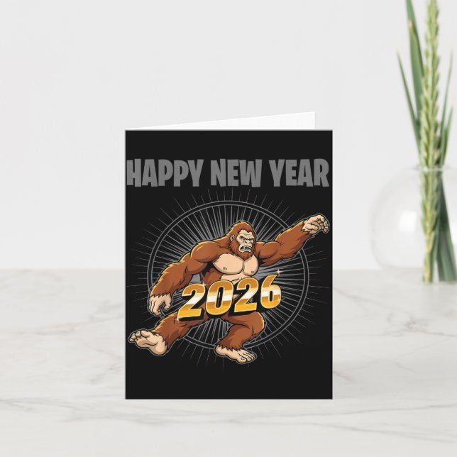 Tarjeta Funny Boys Nye Outfit, Mens Bigfoot Happy New Year (Anverso)