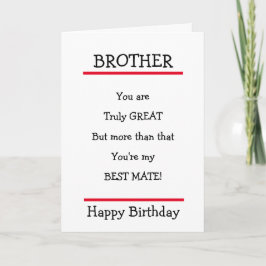 Tarjeta Funny Brother Best Mate Verse Birday Card