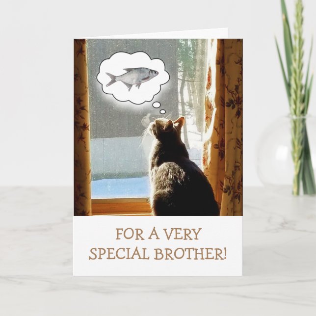 Tarjeta Funny Brother Cat Y Fish Birday (Anverso)