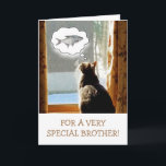 Tarjeta Funny Brother Cat Y Fish Birday<br><div class="desc">Tarjeta divertida con un lindo gatito soñando con un bonito pez grande. ¡Genial para el hermano que ama la pesca! Personaliza el mensaje para crear tu propio saludo especial. Gracias por buscar y esperar que disfrutes. Foto ©Christine Greenspan</div>