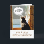 Tarjeta Funny Brother Cat Y Fish Birday<br><div class="desc">Tarjeta divertida con un lindo gatito soñando con un bonito pez grande. ¡Genial para el hermano que ama la pesca! Personaliza el mensaje para crear tu propio saludo especial. Gracias por buscar y esperar que disfrutes. Foto ©Christine Greenspan</div>