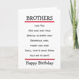 Tarjeta Funny Brothers Cheeky Poem Birthday Card