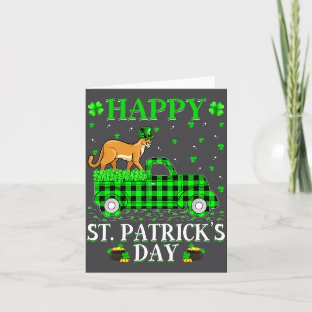 Tarjeta Funny Buffalo Plaid Green Truck Cougar St Patrick  (Anverso)
