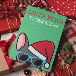 Tarjeta Funny Bulldog azul francés Navidades de Santa Paws