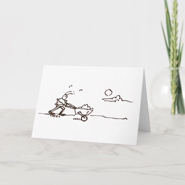 Tarjeta Funny Busy Cartoon Ant Pushing Wheelbarrow (Anverso)