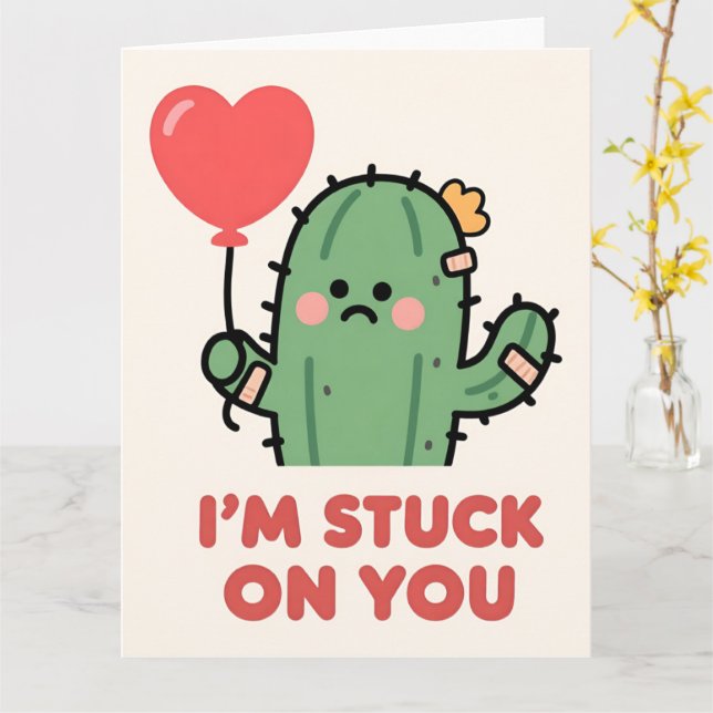 Tarjeta Funny Cactus Love Pun Valentine Card (flor amarilla)