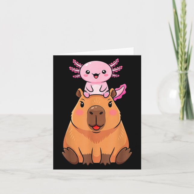 Tarjeta Funny Capybara Axolotl Kawaii Kids Boys Girls Anim (Anverso)