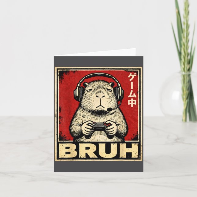 Tarjeta Funny Capybara Gamer Bruh Graphic Tee Men Boys Tee (Anverso)
