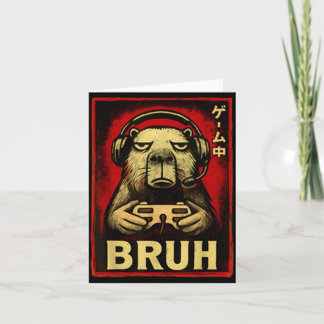 Tarjeta Funny Capybara Gamer Bruh Graphic Tee Men Boys Tee (Anverso)
