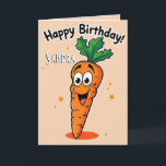 Tarjeta Funny Carrot Happy Birthday<br><div class="desc">¡Celebra el día especial de alguien con esta alegre tarjeta de cumpleaños feliz! Con colores vivos y tipografía lúdica, esta carta es perfecta para difundir alegría y amor. Ya sea que le envíes deseos de cumpleaños a un amigo, miembro de la familia o compañero de trabajo, esta carta encantadora seguramente...</div>