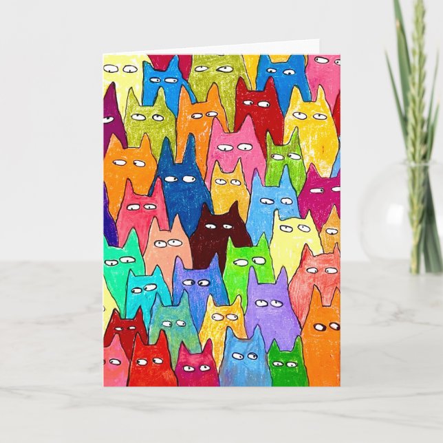 Tarjeta Funny Cartoon Cats Color Pencil Drawing Card (Anverso)