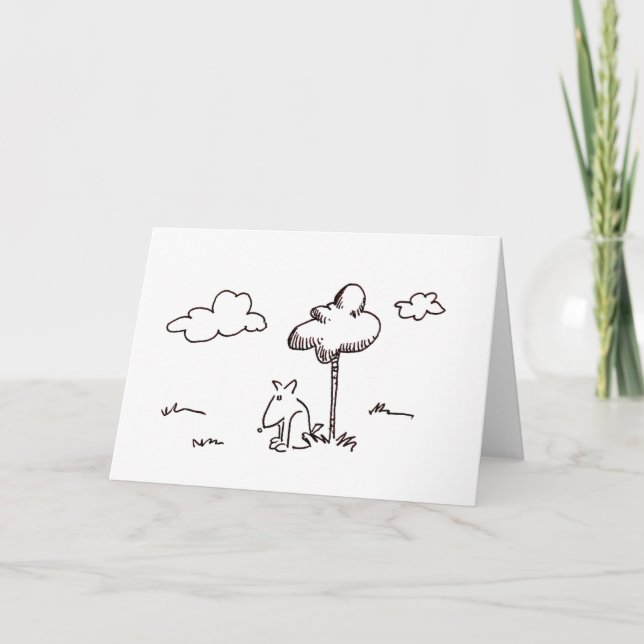 Tarjeta Funny Cartoon Dog Under Tree Line Drawing Card (Anverso)