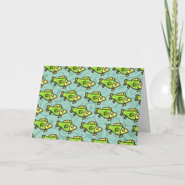 Tarjeta Funny Cartoon Green Fish Drawing (Anverso)