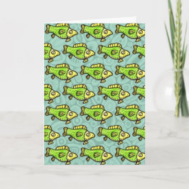 Tarjeta Funny Cartoon Green Fish Drawing