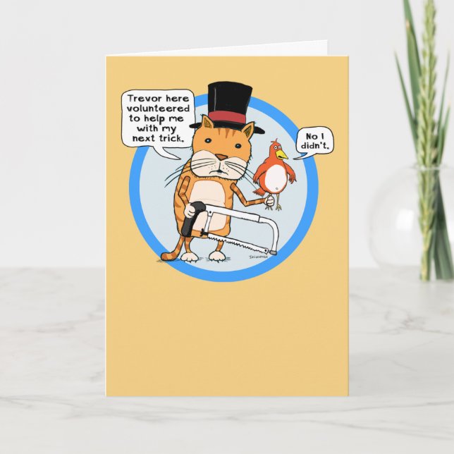 Tarjeta Funny Cat and Bird Magic Trick Birday (Anverso)