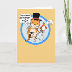 Tarjeta Funny Cat and Bird Magic Trick Birday