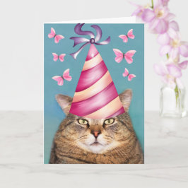 Tarjeta Funny Cat and Butterfly Birday Card