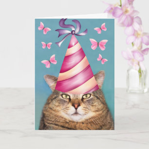 Tarjeta Funny Cat and Butterfly Birday Card