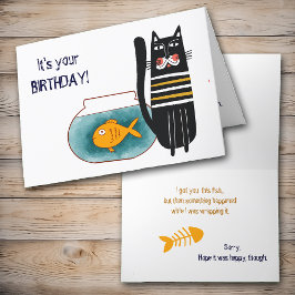 Tarjeta Funny Cat and Fish Birday Card