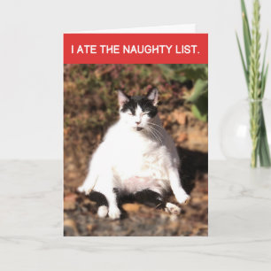 Tarjeta Funny Cat Ate Santa, Navidades de la lista travies