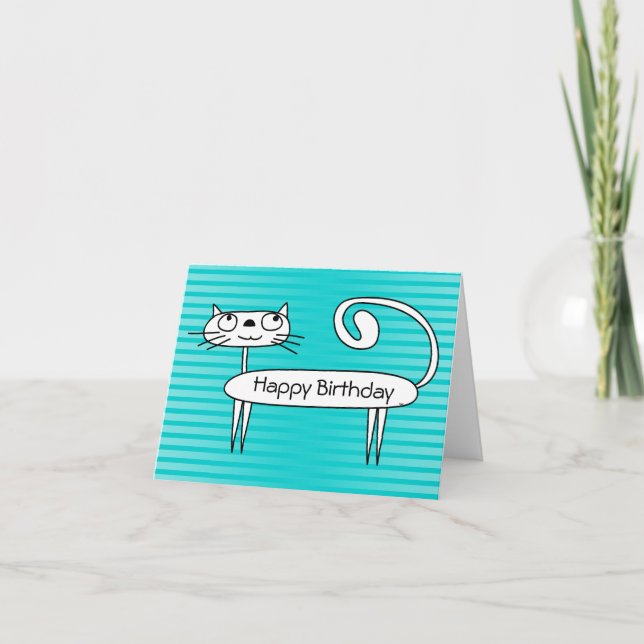 Tarjeta Funny Cat Birday Card Verde azulada (Anverso)