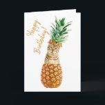 Tarjeta Funny Cat Birthday Card<br><div class="desc">Carta de bienvenida de cumpleaños con un gato en piña. Personalizar esta tarjeta de cumpleaños del gato fácilmente. Escribe tu texto o deja en blanco escribir a mano deseos más tarde. Disfruta y diviértete :)</div>