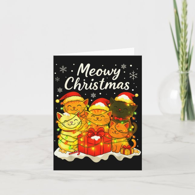 Tarjeta Funny Cat Christmas Holiday Xmas Santa Hat Meowy C (Anverso)