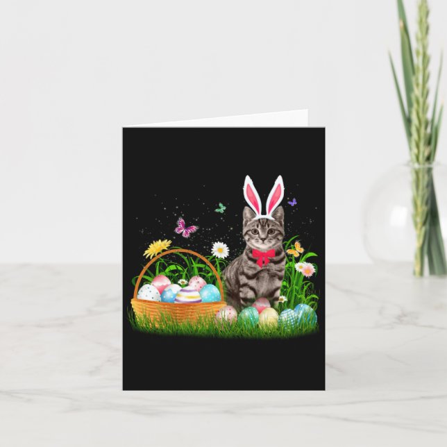 Tarjeta Funny Cat Easter Day Bunny Eggs (Anverso)