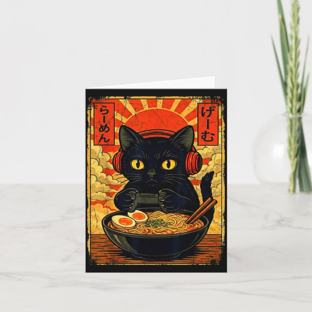 Tarjeta Funny Cat Gamer Men Anime Kawaii Gaming Headset Ca (Anverso)