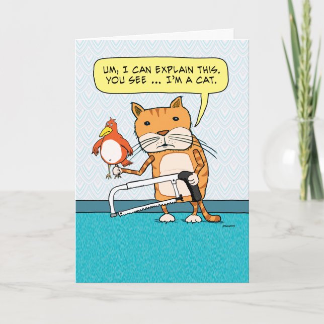 Tarjeta Funny Cat Hacksaw Explanation Birthday Card (Anverso)