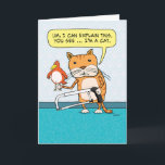 Tarjeta Funny Cat Hacksaw Explanation Birthday Card<br><div class="desc">Esta graciosa tarjeta de cumpleaños personalizado incluye un gato sosteniendo un pájaro y un hacksaw. El gato tiene una explicación perfectamente lógica para este escenario. ¡Este seguro será un gran éxito con cada amante de los gatos! Gracias por elegir este diseño original de © Chuck Ingwersen. Soy un artista independiente...</div>