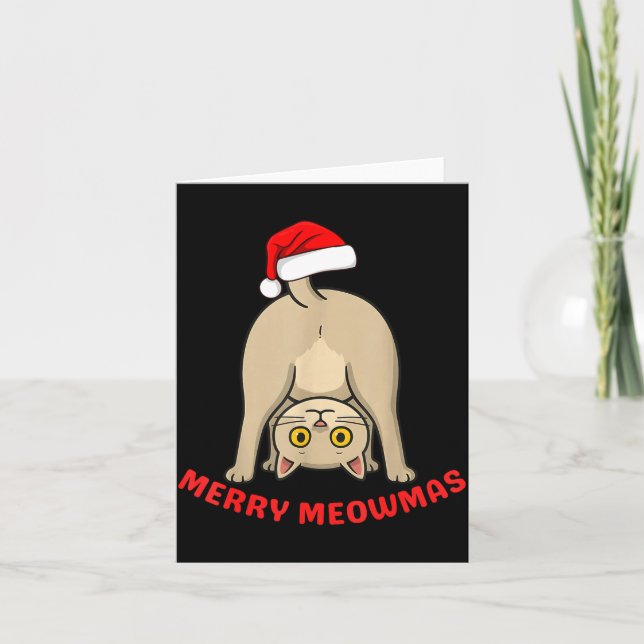 Tarjeta Funny Cat Merry Meowmas Xmas Lover Men Women Kids  (Anverso)