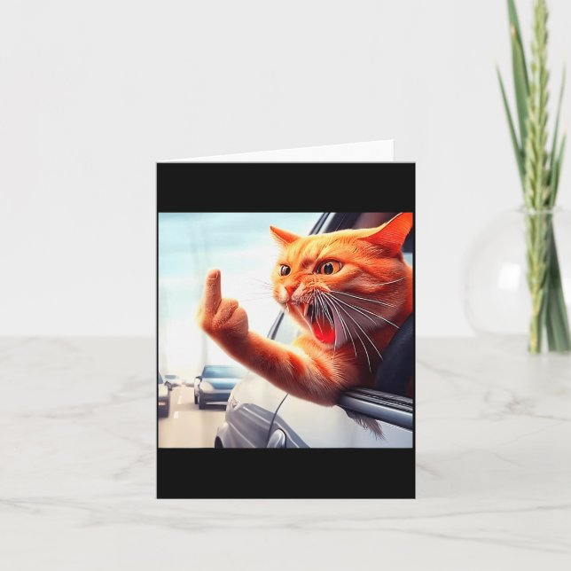Tarjeta Funny Cat Middle Finger Hilarious Cat In The Car C (Anverso)