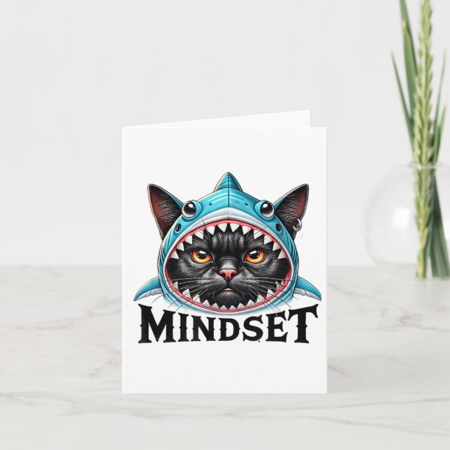 Tarjeta Funny Cat, Mindset Motivational Saying, Shark  (Anverso)
