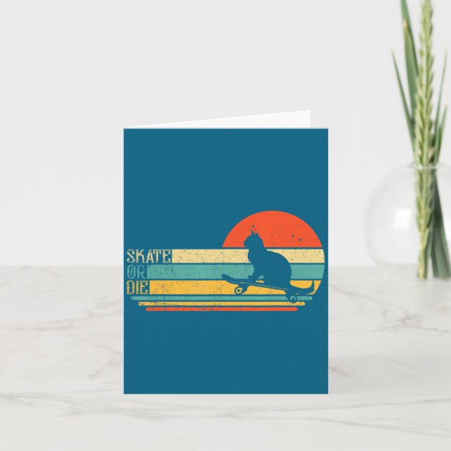 Tarjeta Funny Cat On Skateboard Retro Skateboarder  (Anverso)