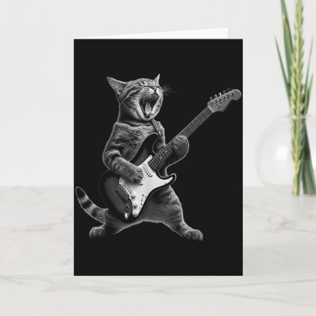 Tarjeta Funny Cat Playing Guitar Rock And Roll Men Women K (Anverso)