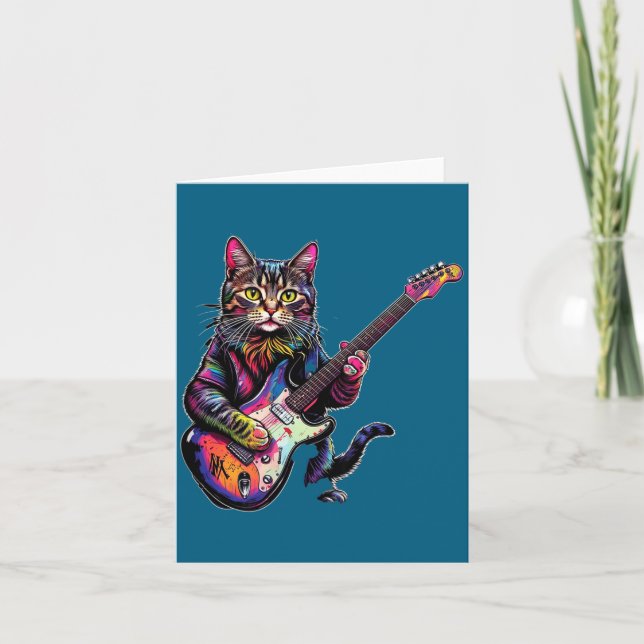Tarjeta Funny Cat Playing Guitar Rock And Roll Men Women K (Anverso)