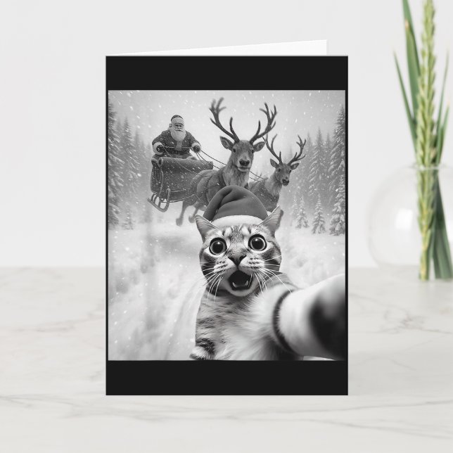 Tarjeta Funny Cat Selfie Santa Merry Christmas Xmas Pajama (Anverso)