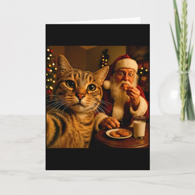 Tarjeta Funny Cat Selfie With Santa Claus Christmas Meme  (Anverso)