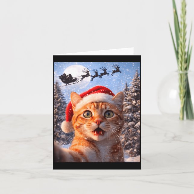 Tarjeta Funny Cat Selfie With Santa Claus Christmas Men Wo (Anverso)