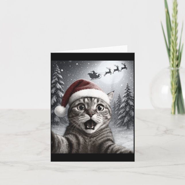 Tarjeta Funny Cat Selfie With Santa Claus Christmas Men Wo (Anverso)