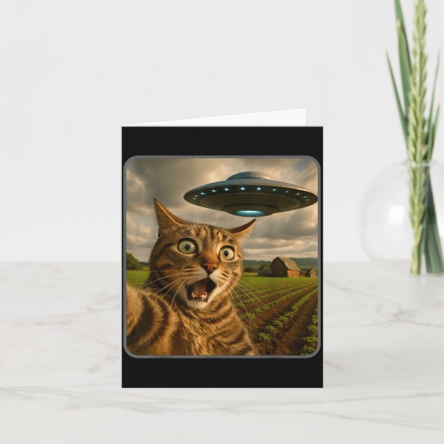 Tarjeta Funny Cat Selfie With Ufo Alien Meme  (Anverso)