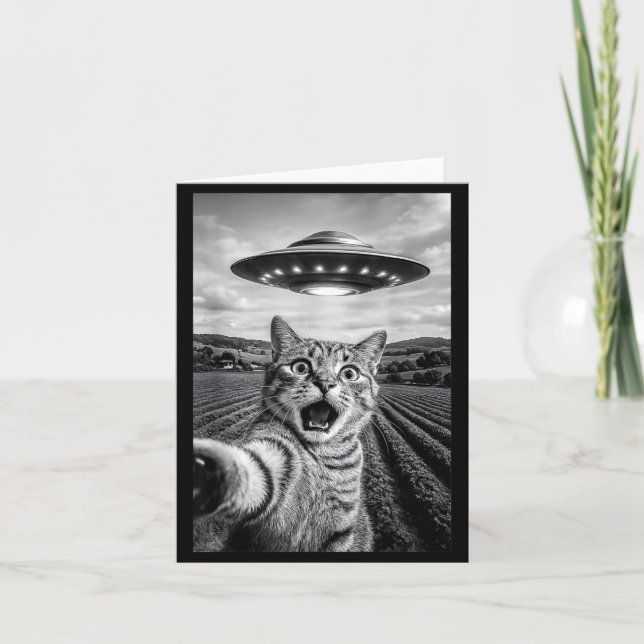 Tarjeta Funny Cat Ufo Alien Bengal Cat Selfie Gift Men Wom (Anverso)