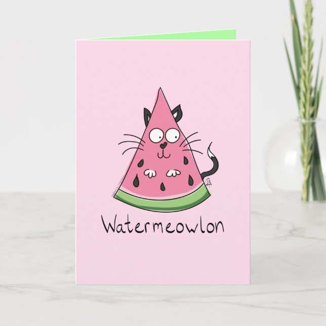 Tarjeta Funny Cat Watermelon Cute Kids (Anverso)