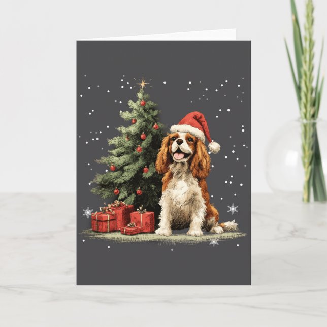 Tarjeta Funny Cavalier King Charles Spaniel Dog Xmas Tree  (Anverso)