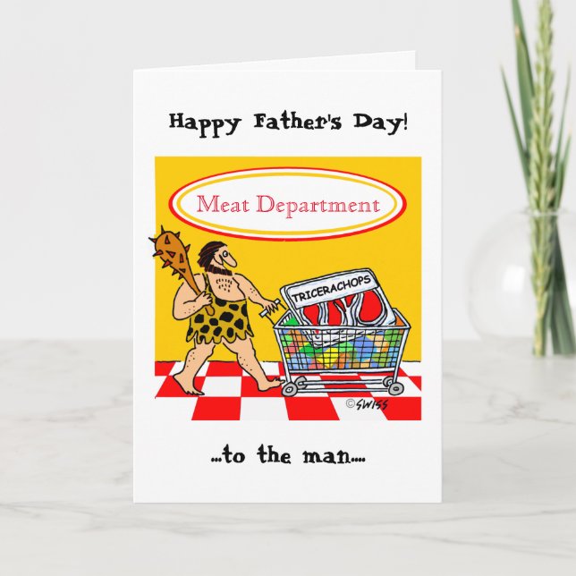 Tarjeta Funny Caveman Cartoon BBQ Meat Lover Fathers Day (Anverso)