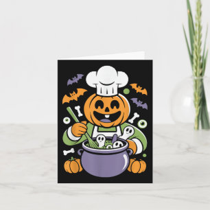 Tarjeta Funny Chef de Calabaza Cocinando Halloween Cauldro