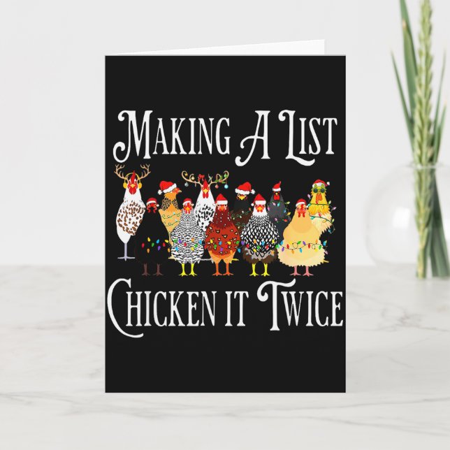 Tarjeta Funny Chicken Christmas, Making A List Chicken It  (Anverso)